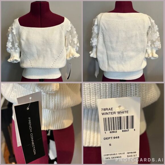 NWT FRENCH CONNECTION Juliet Mozart Caballo Puff Sleeve Sweater 100% cotton - Picture 4 of 9